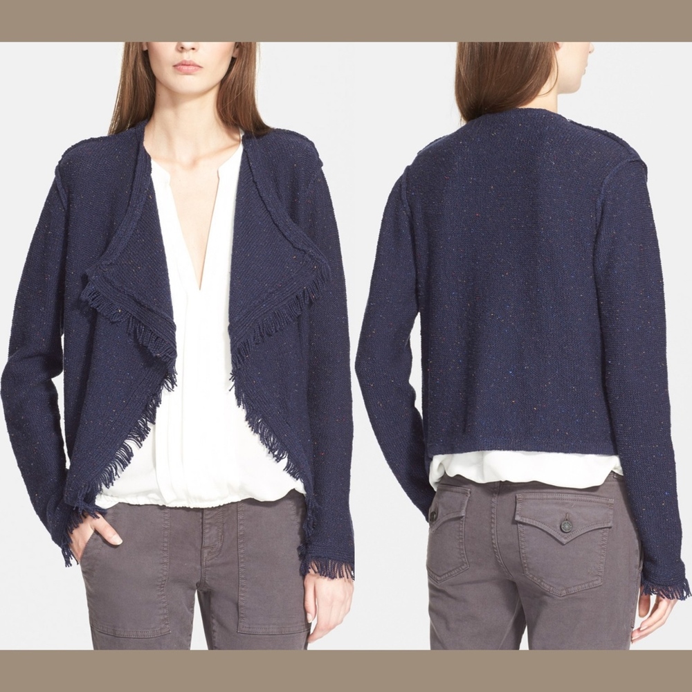 NWT $298 Joie Nalah Drape Front Cardigan Sweater in Navy-Mix [SZ‎ XS ]